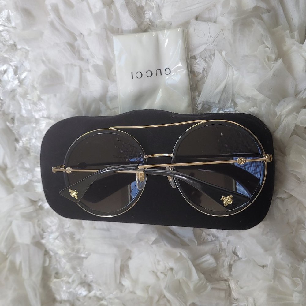 Gucci Round Sunglasses GG0061S Black/Gold - Picture 3 of 6